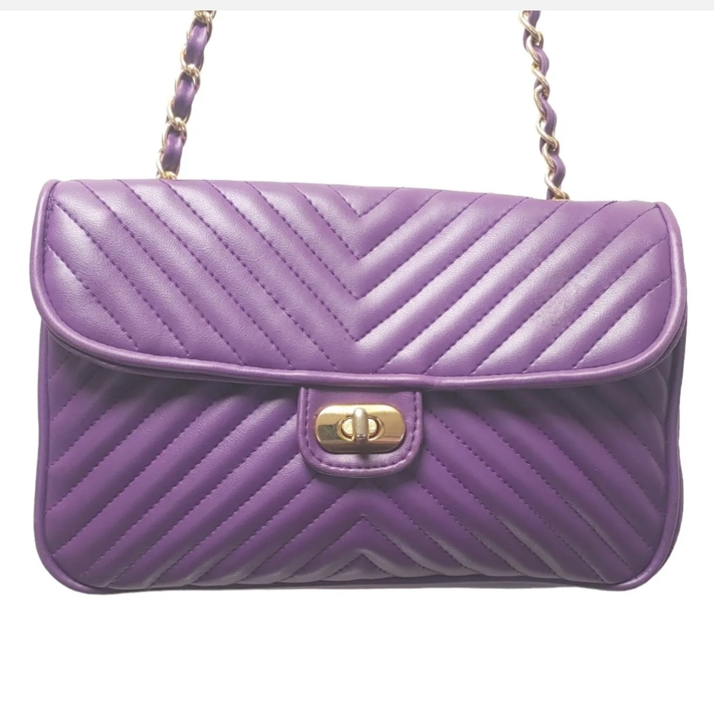 Handbag Monique Plum Purple Chain Shoulder Bag Med Crossbody Purse Chain Strap - Picture 2 of 9
